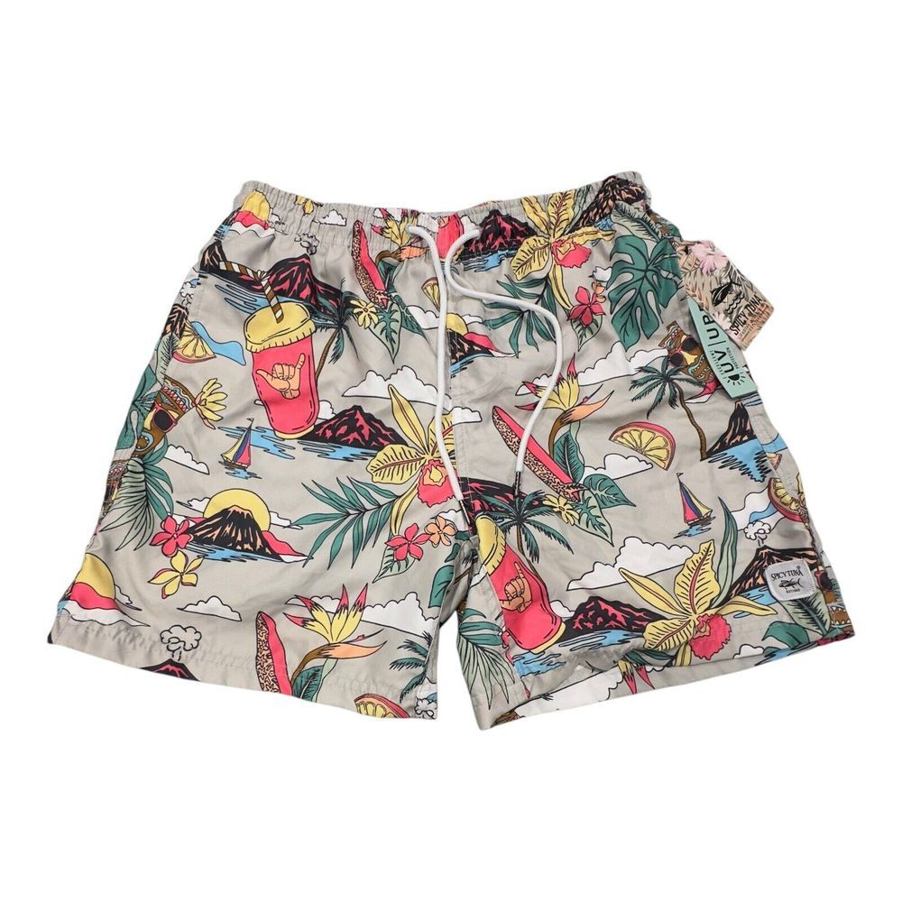 Spicy Tuna Men's Hawaiian Tropical Mesh Lining Swim Trunks Shorts‎ Size Medium
